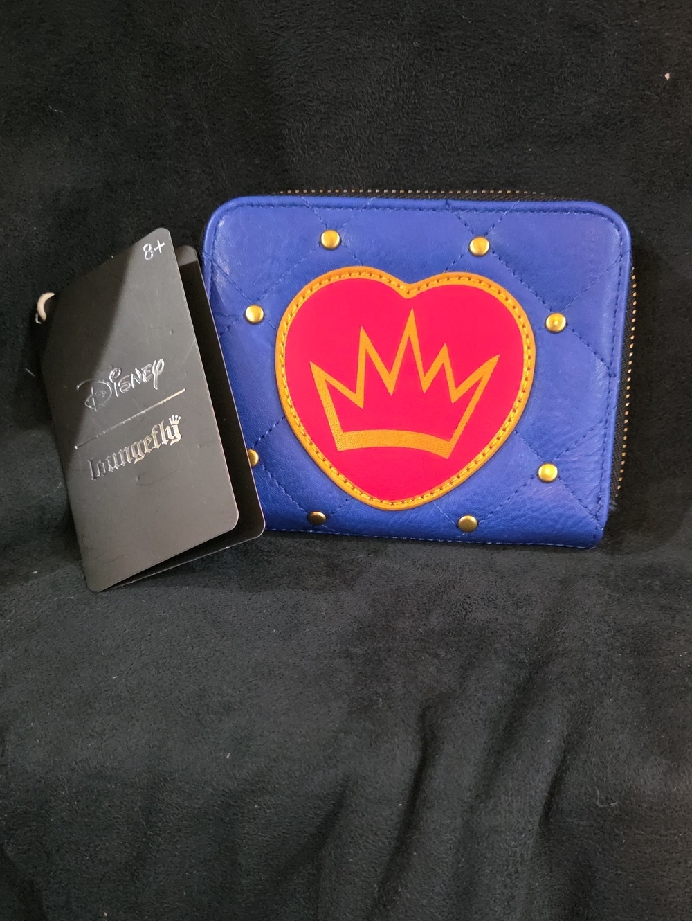 Loungefly Quilted Blue Zip Wallet with Red Heart & Gold Crown Descendants, Evie!
